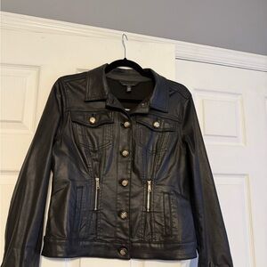 White House Black Market Stylish Black Coated Denim Jacket